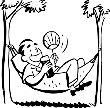 drawing of man in hammock with fan and drink